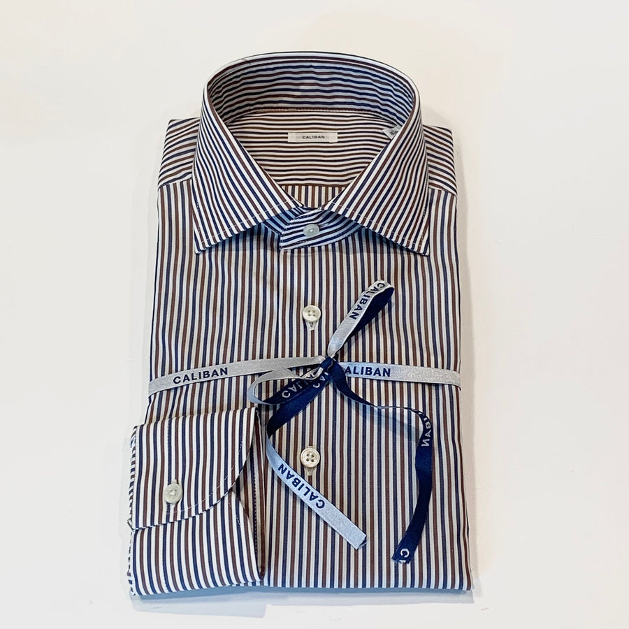 W4-AD3CUN Camicia Regular Righe Marrone/Blu Man