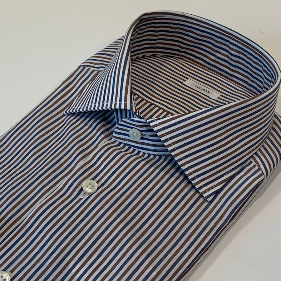 W4-AD3CUN Camicia Regular Righe Marrone/Blu Man