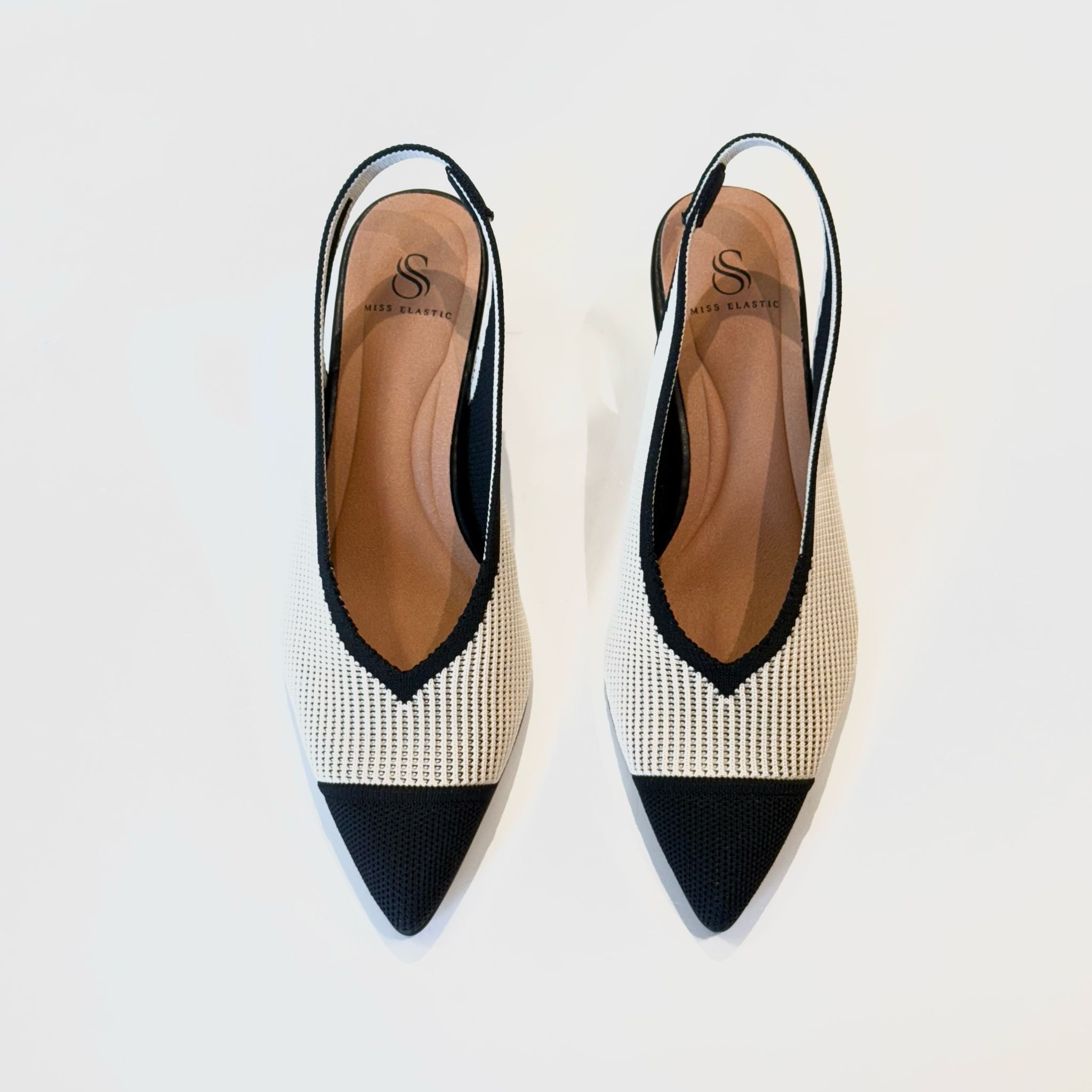 S5-76535  Slingback Tessuto Crema Nero