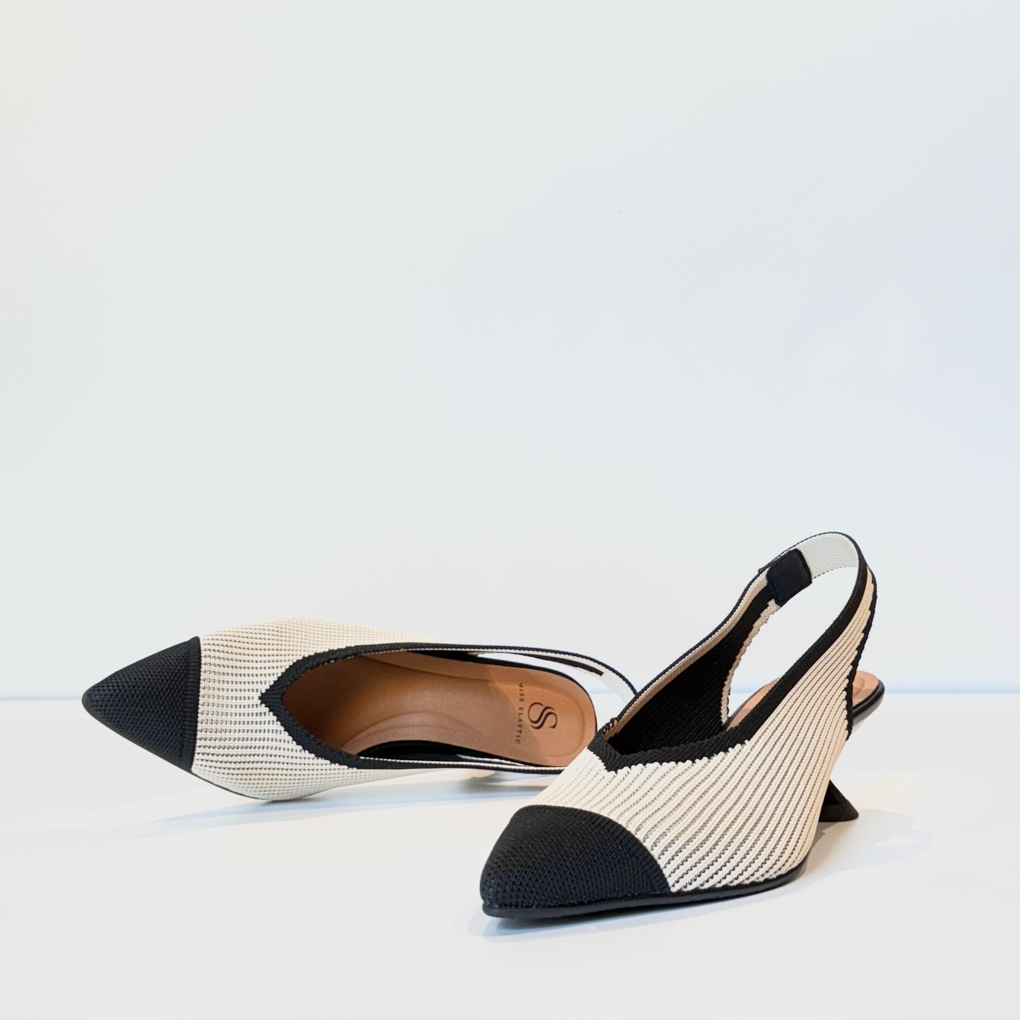 S5-76535  Slingback Tessuto Crema Nero