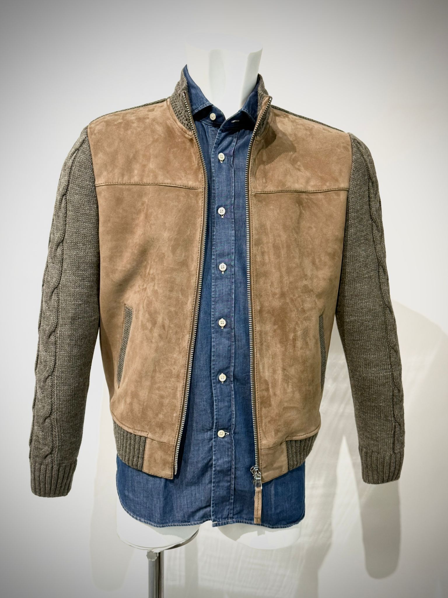 UW5-THAMES KNIT Giubbotto Ibrido Suede Maglia Sesamo/Stone Man