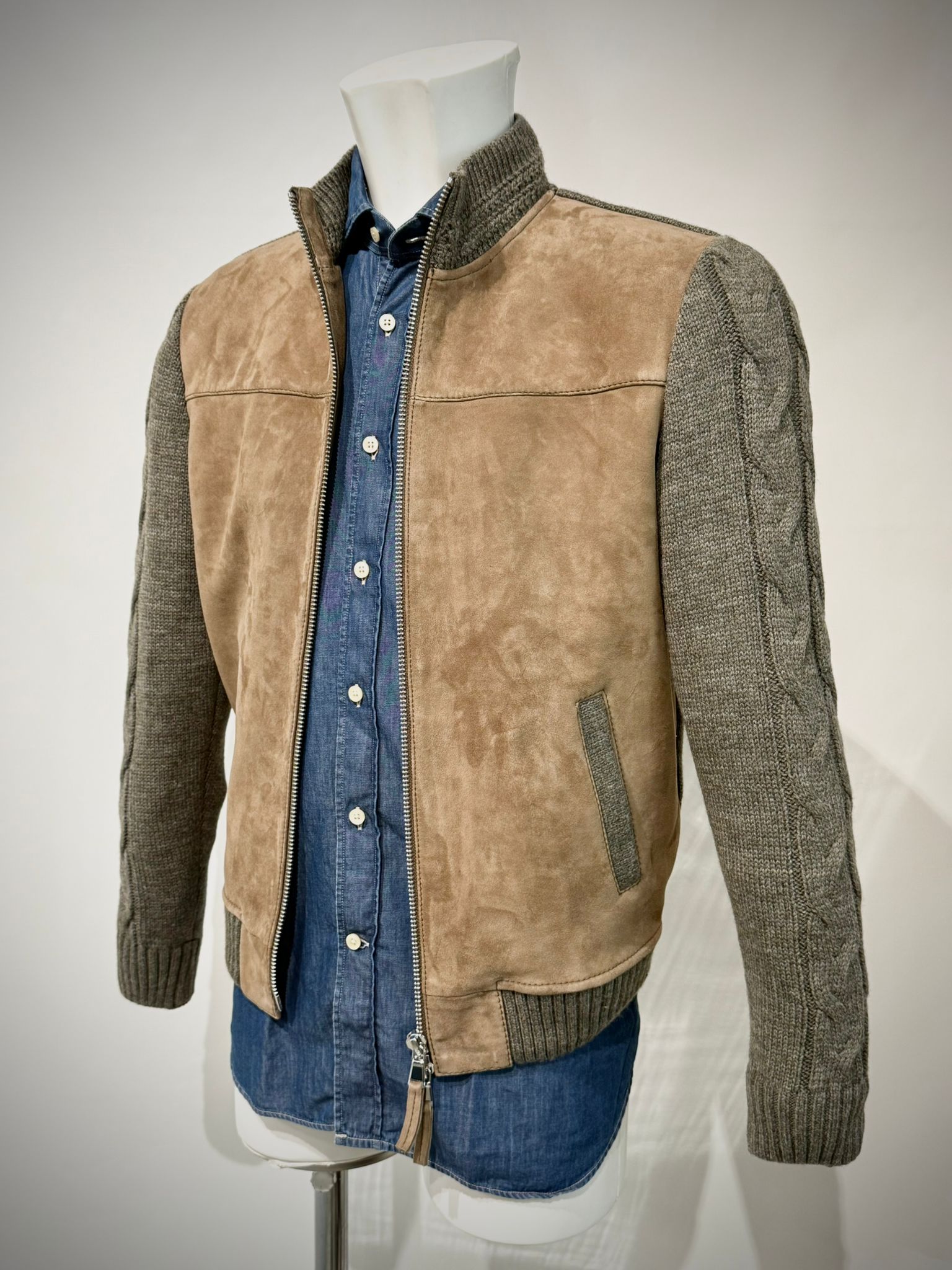 UW5-THAMES KNIT Giubbotto Ibrido Suede Maglia Sesamo/Stone Man