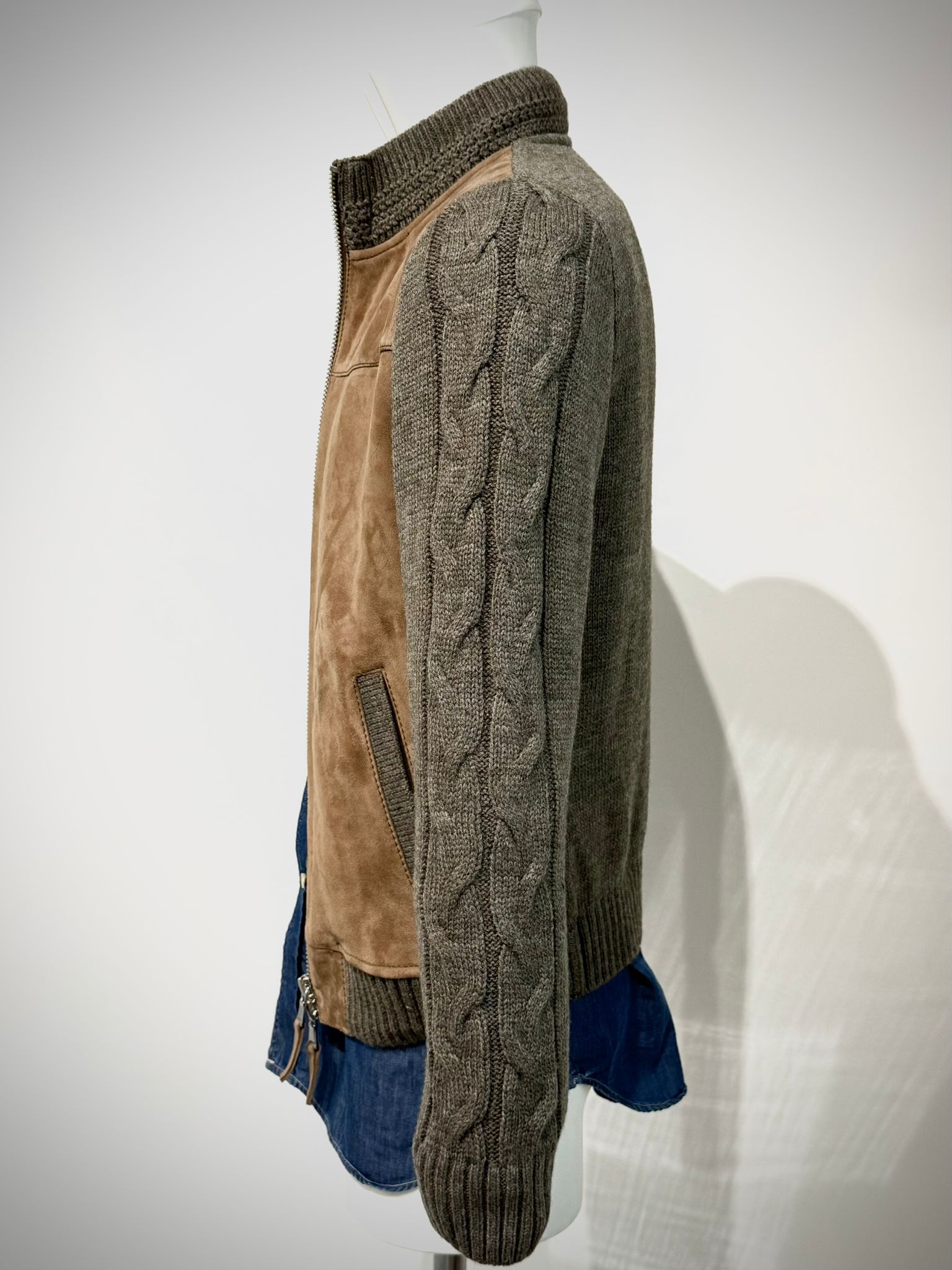 UW5-THAMES KNIT Giubbotto Ibrido Suede Maglia Sesamo/Stone Man