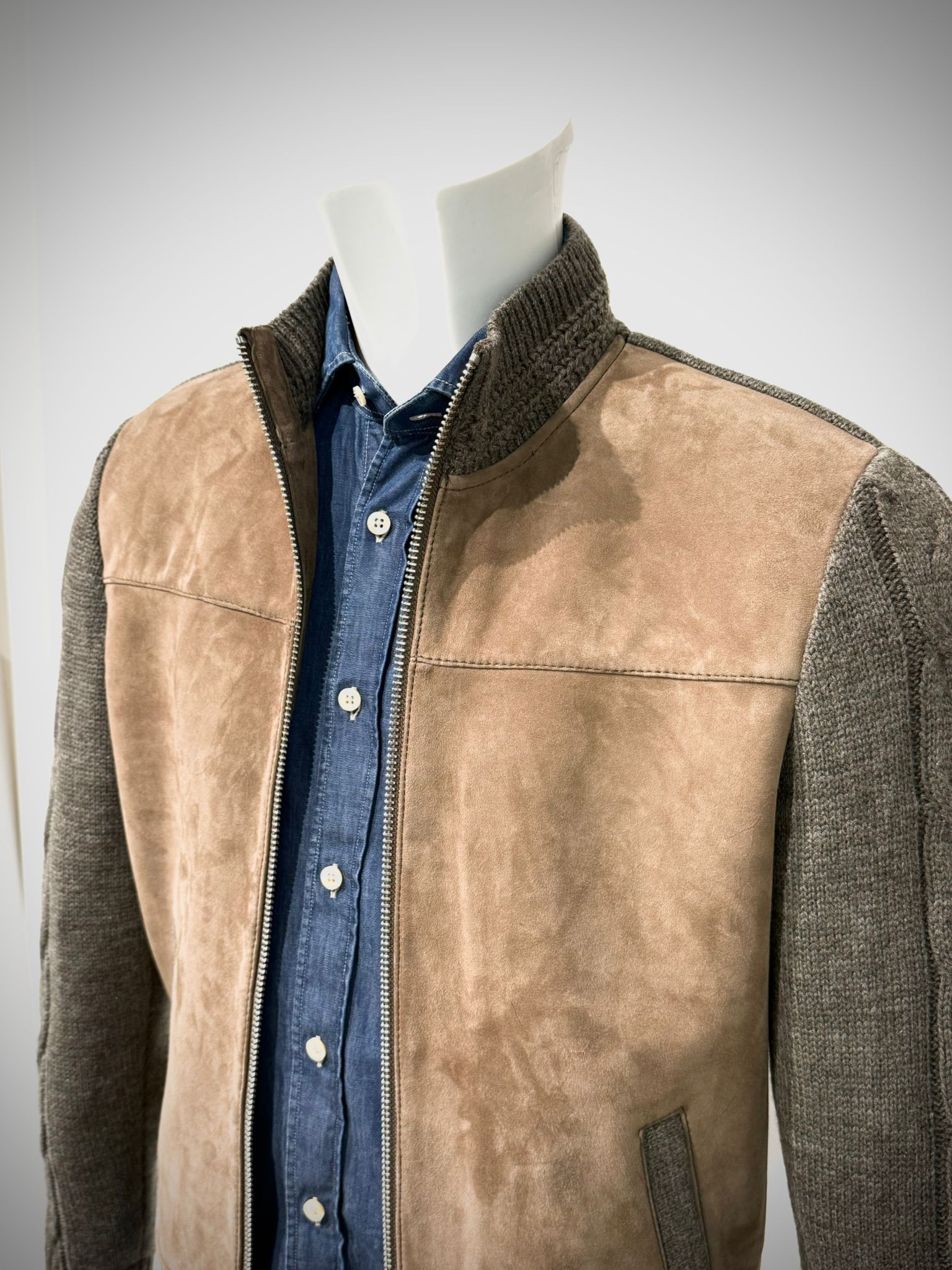 UW5-THAMES KNIT Giubbotto Ibrido Suede Maglia Sesamo/Stone Man