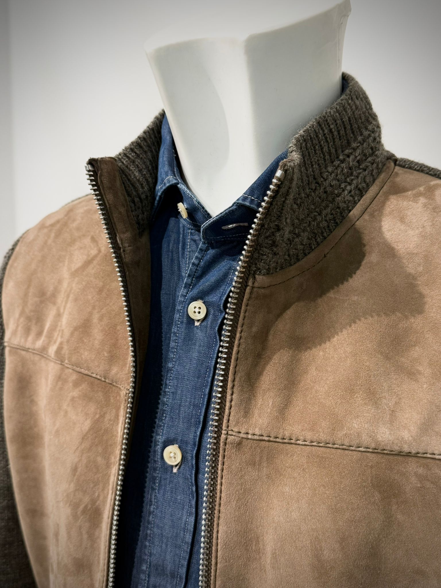 UW5-THAMES KNIT Giubbotto Ibrido Suede Maglia Sesamo/Stone Man