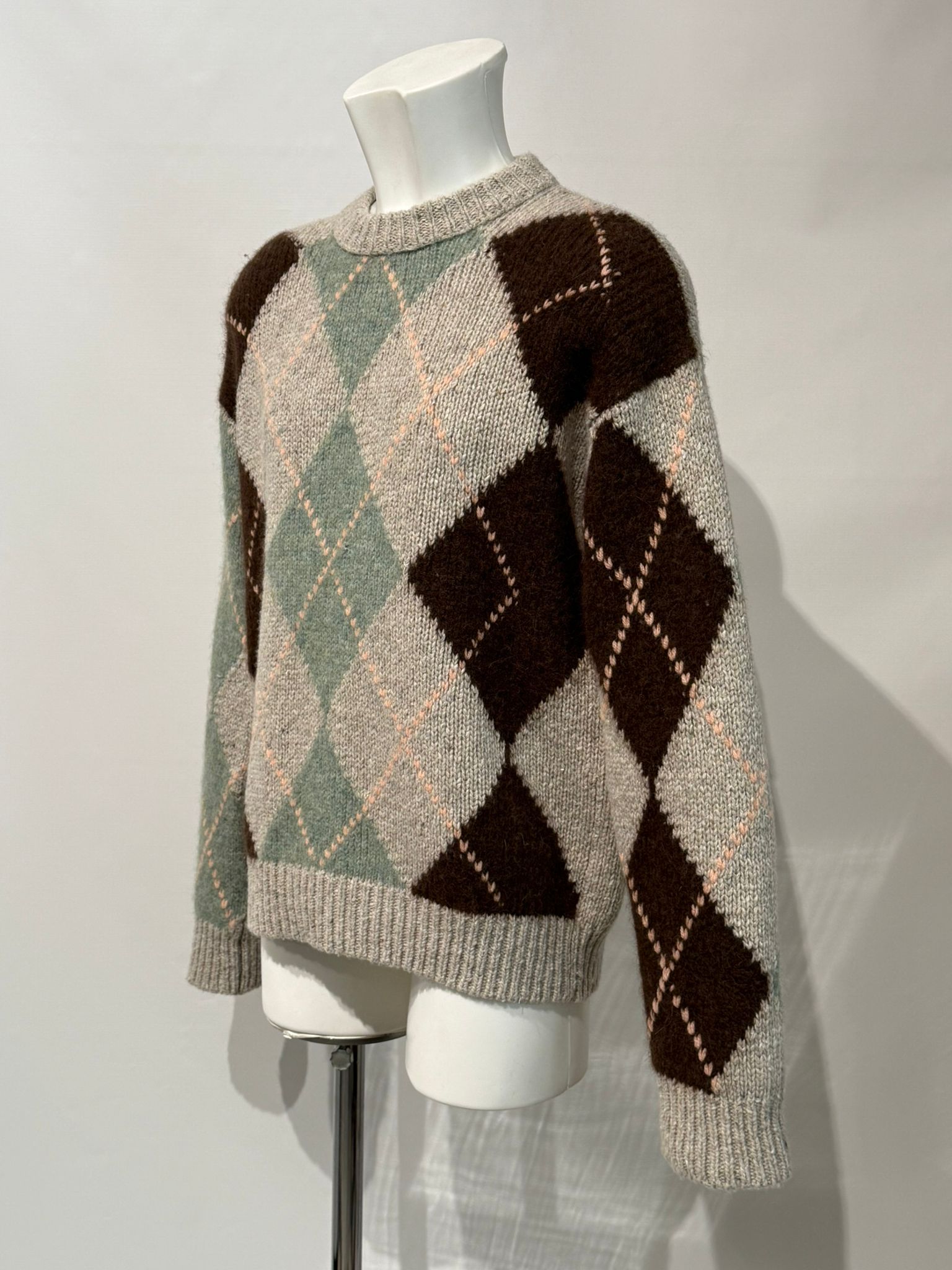 W5-96 Maglia Girocollo Jacquard Rombi Salvia Man