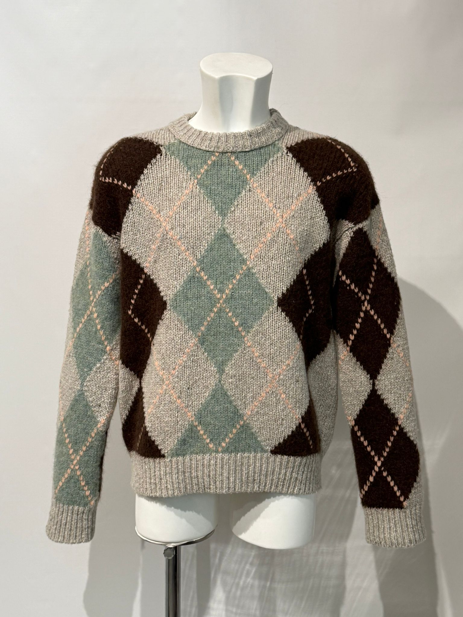 W5-96 Maglia Girocollo Jacquard Rombi Salvia Man