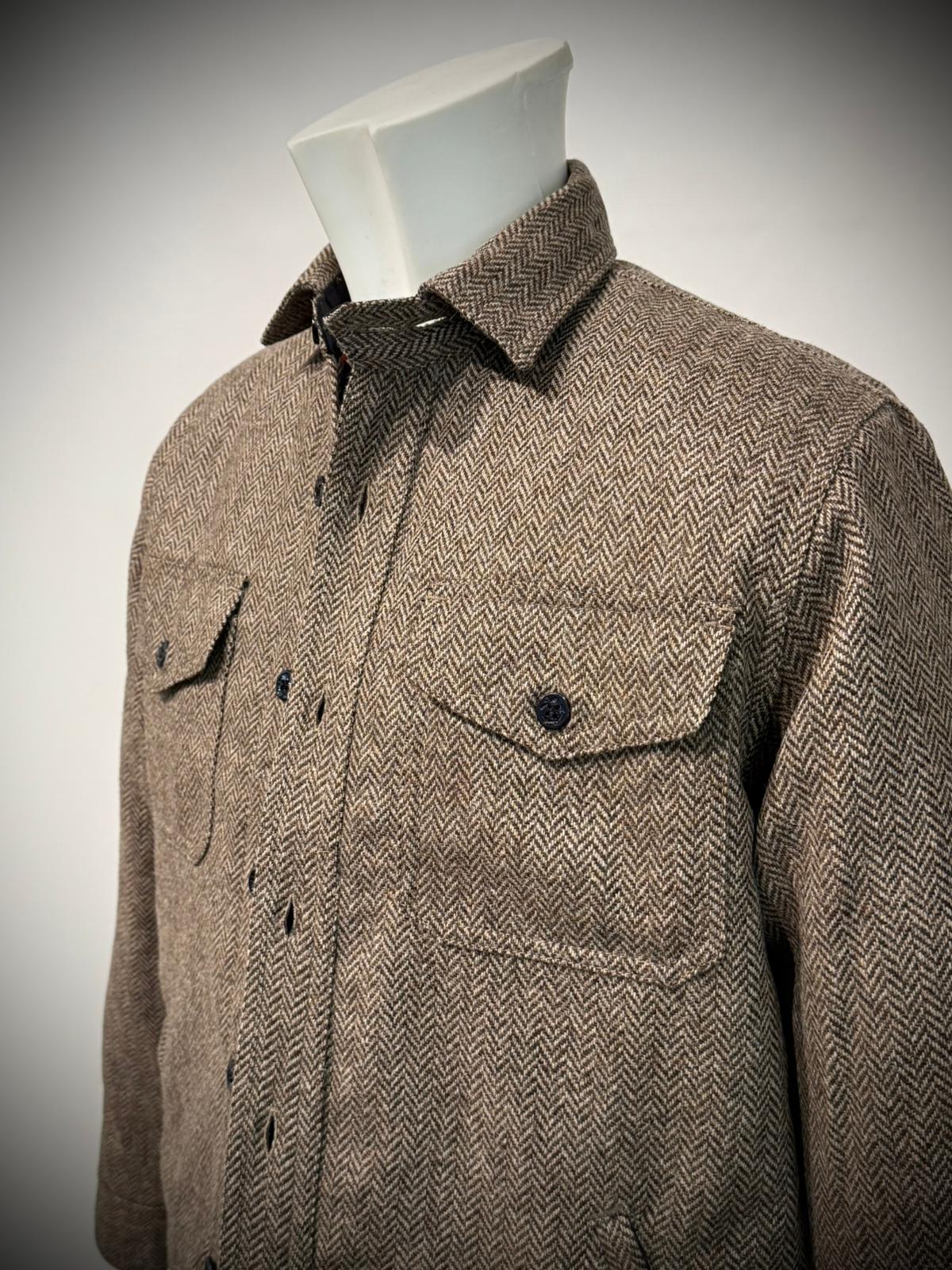 UW5-CPO WOOL PADDED Overshirt Herringbone Brown Man