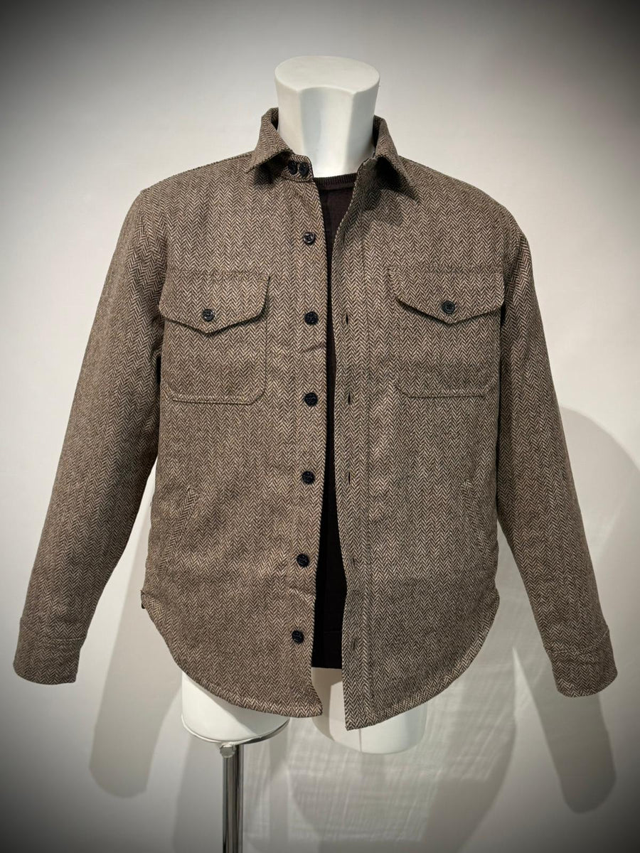 UW5-CPO WOOL PADDED Overshirt Herringbone Brown Man