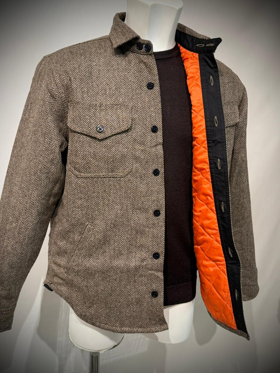 UW5-CPO WOOL PADDED Overshirt Herringbone Brown Man