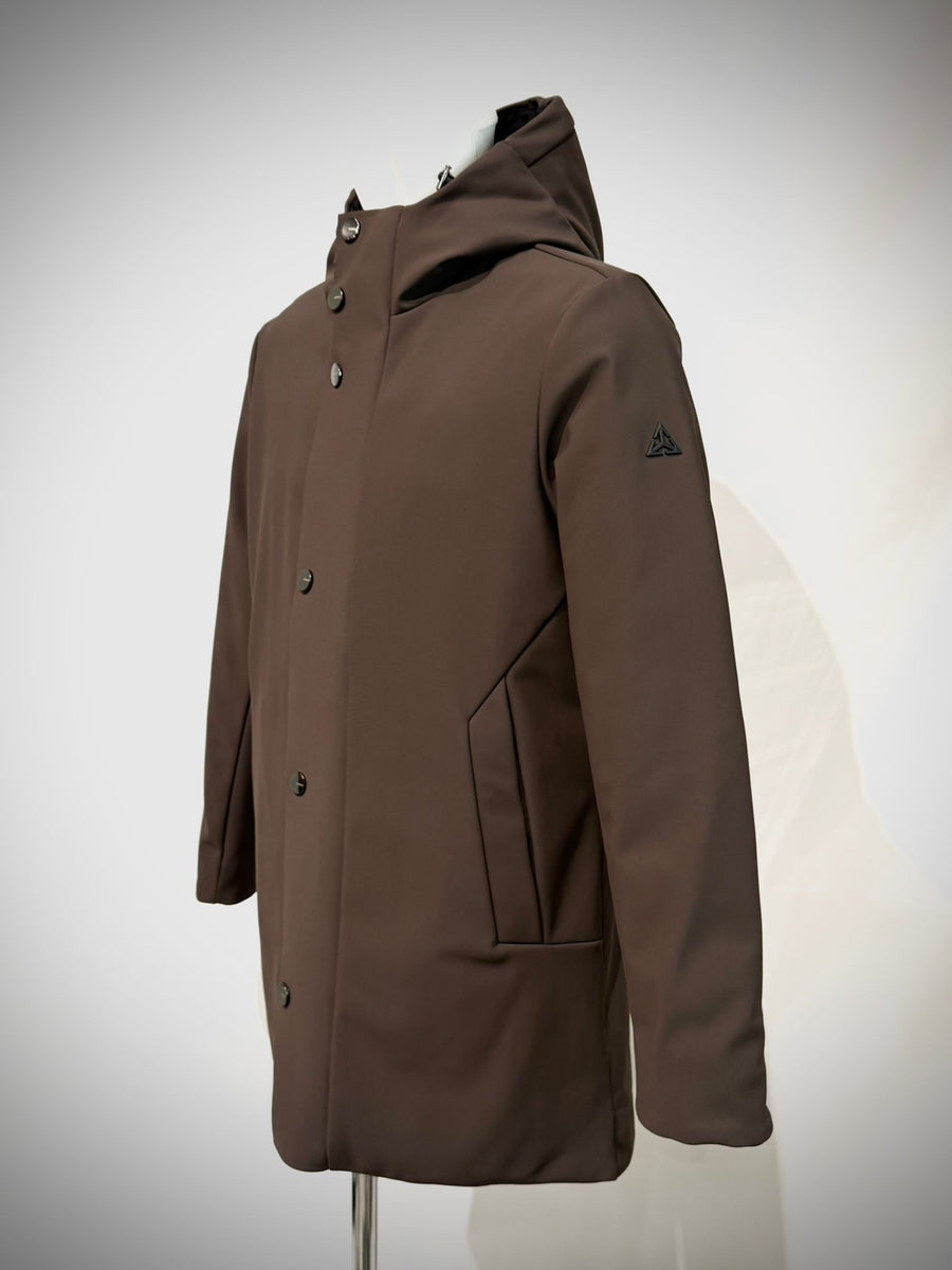 W4-4015 FROST Giaccone Softshell Lungo Cappuccio Moro Man