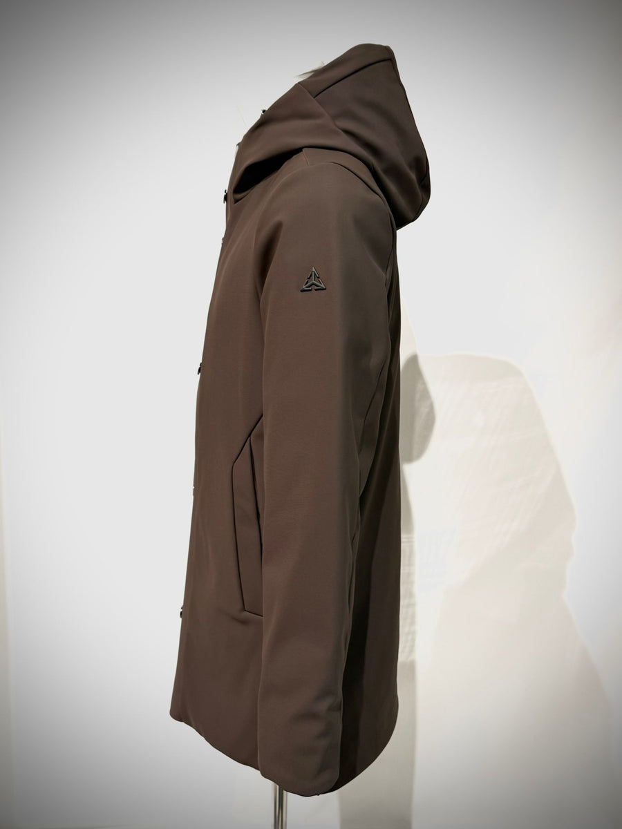 W4-4015 FROST Giaccone Softshell Lungo Cappuccio Moro Man