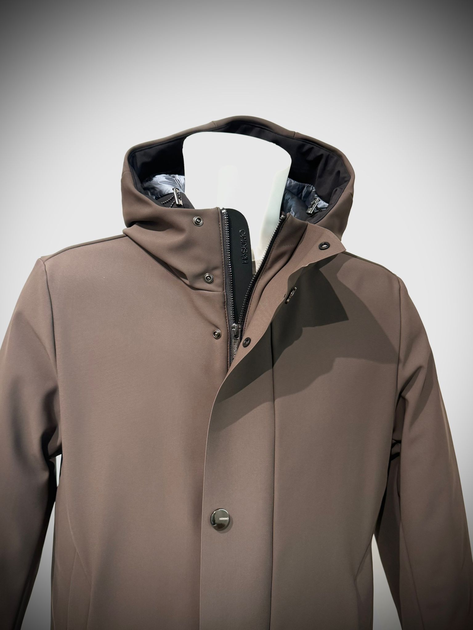 W5-4015 FROST Giaccone Softshell Lungo Cappuccio Moro Man