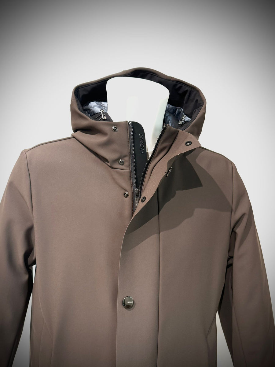 W4-4015 FROST Giaccone Softshell Lungo Cappuccio Moro Man