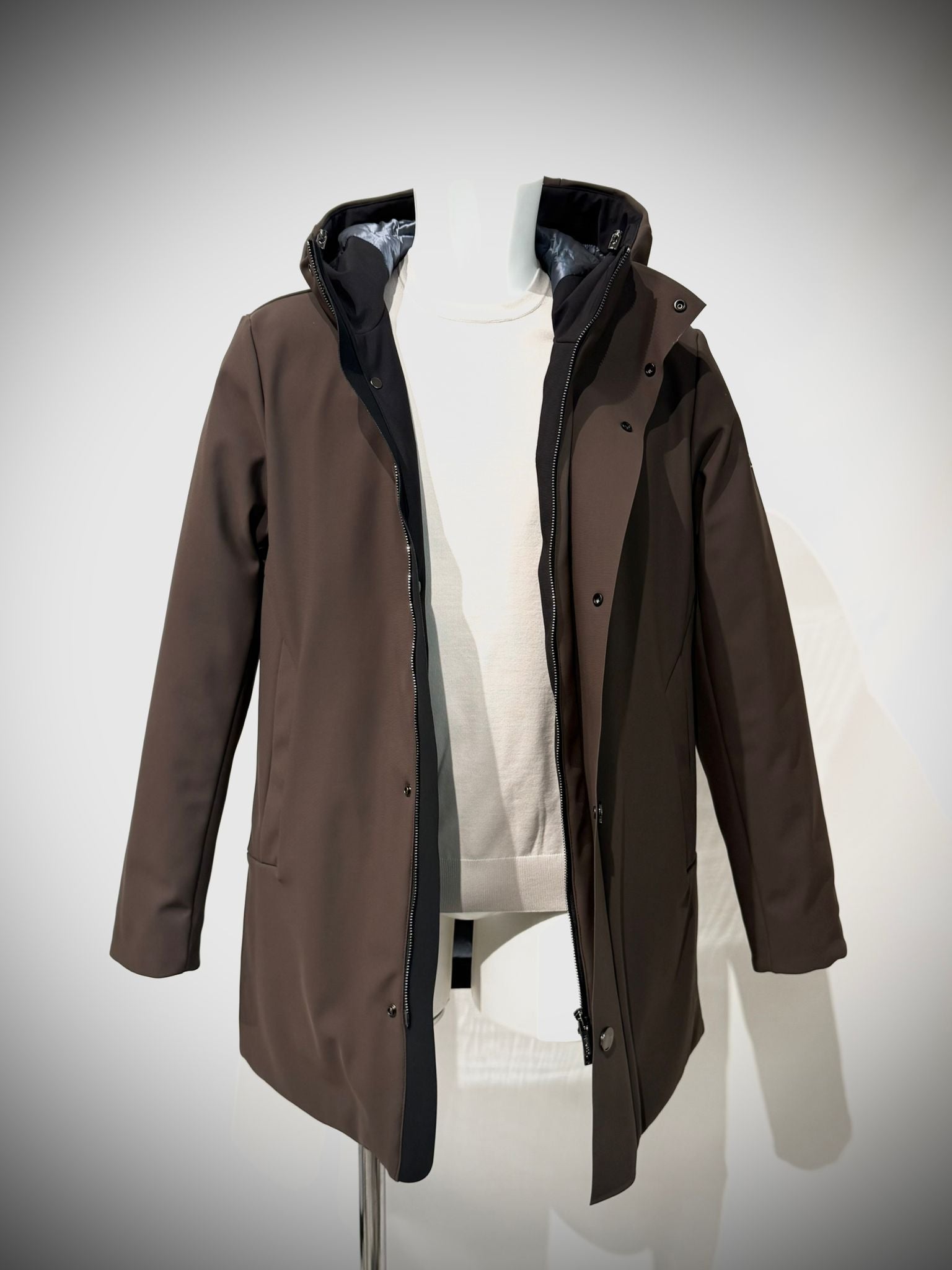 W5-4015 FROST Giaccone Softshell Lungo Cappuccio Moro Man