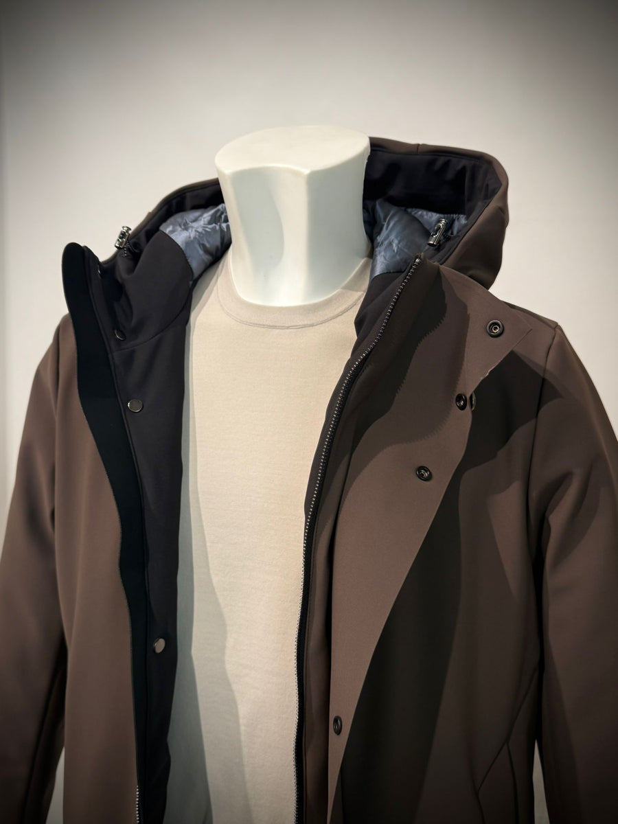 W4-4015 FROST Giaccone Softshell Lungo Cappuccio Moro Man