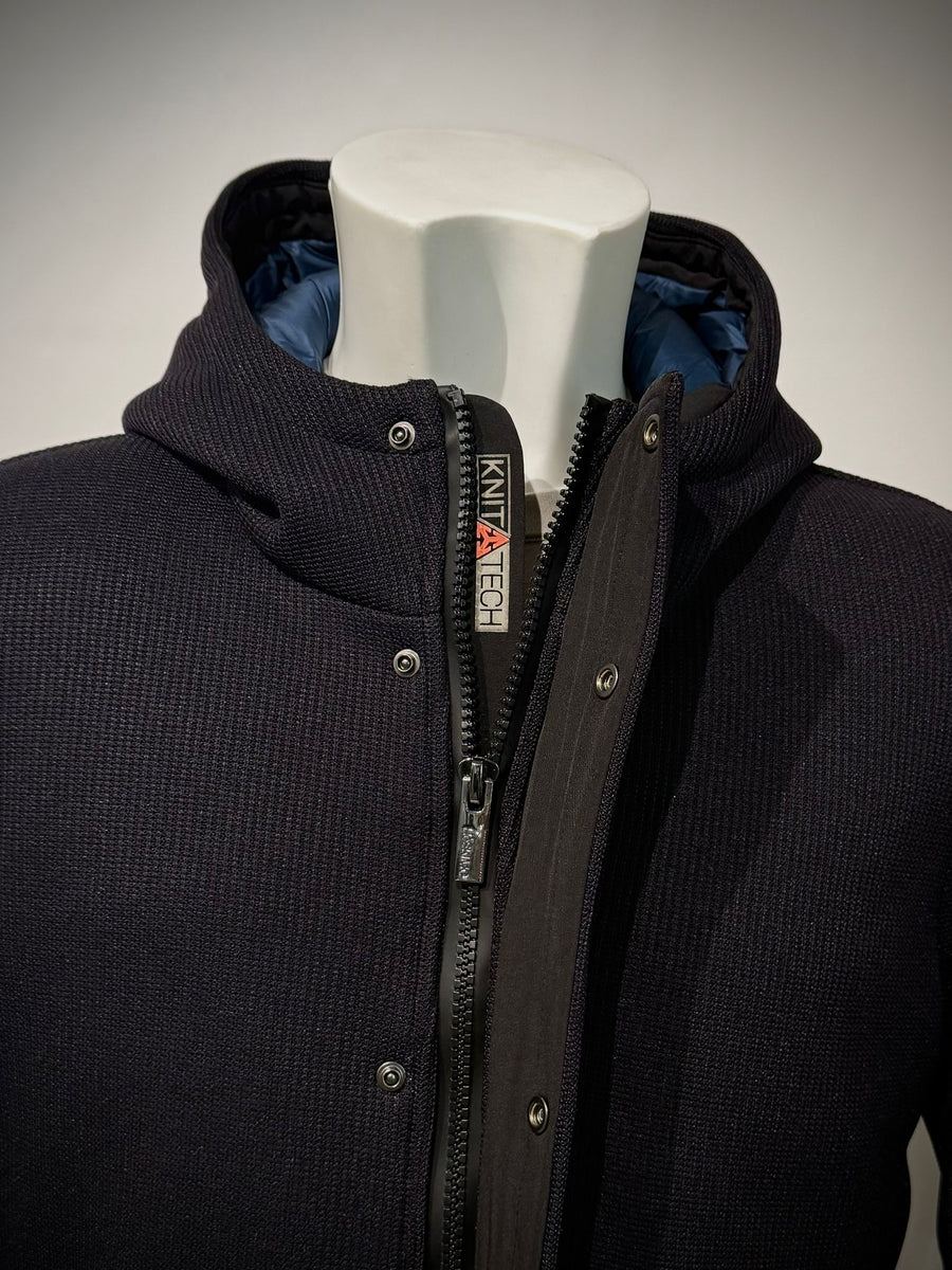 W4-4039 FLEX Parka Knit Tecnico Cappuccio Blu Man