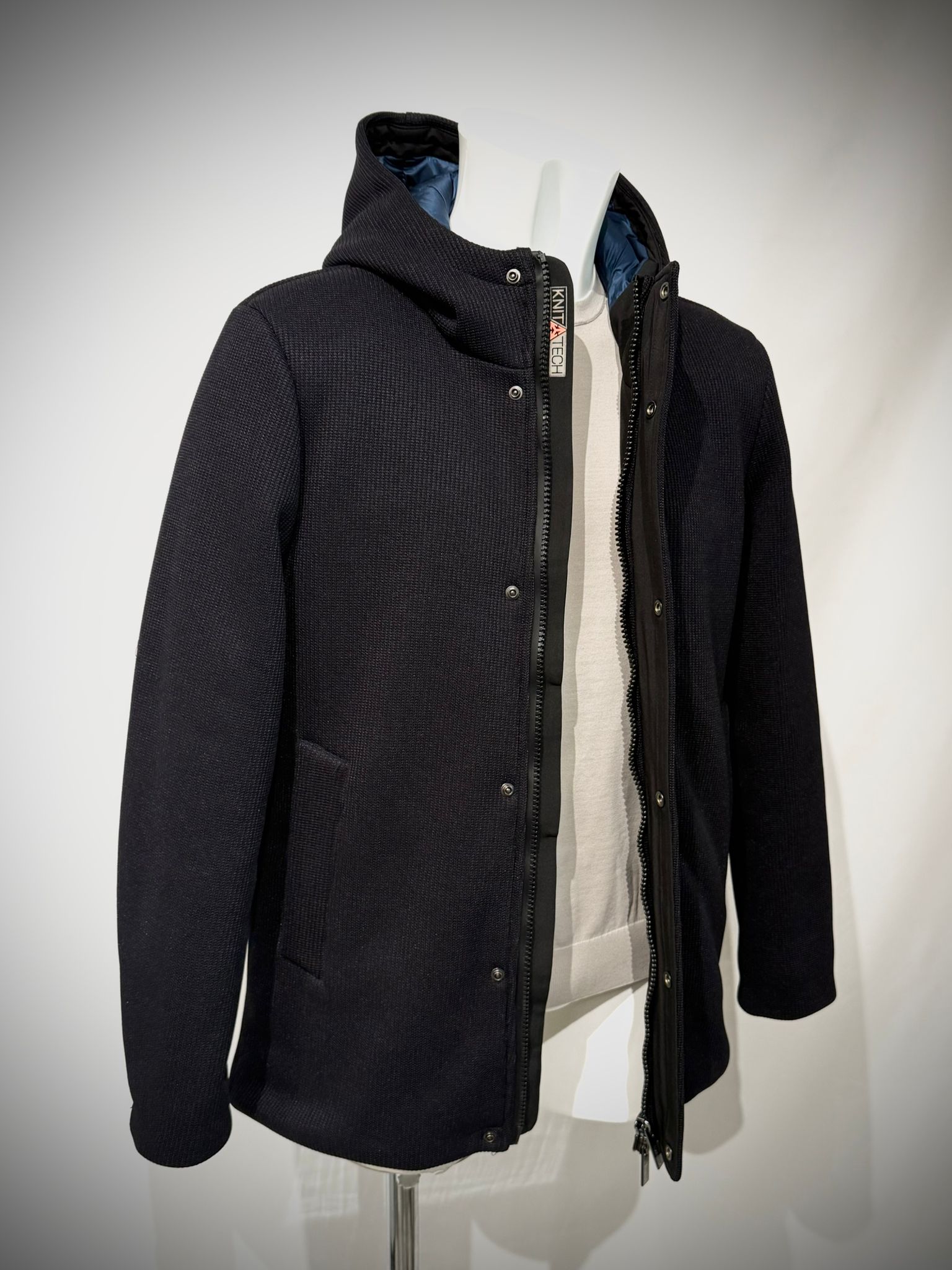 W4-4039 FLEX Parka Knit Tecnico Cappuccio Blu Man