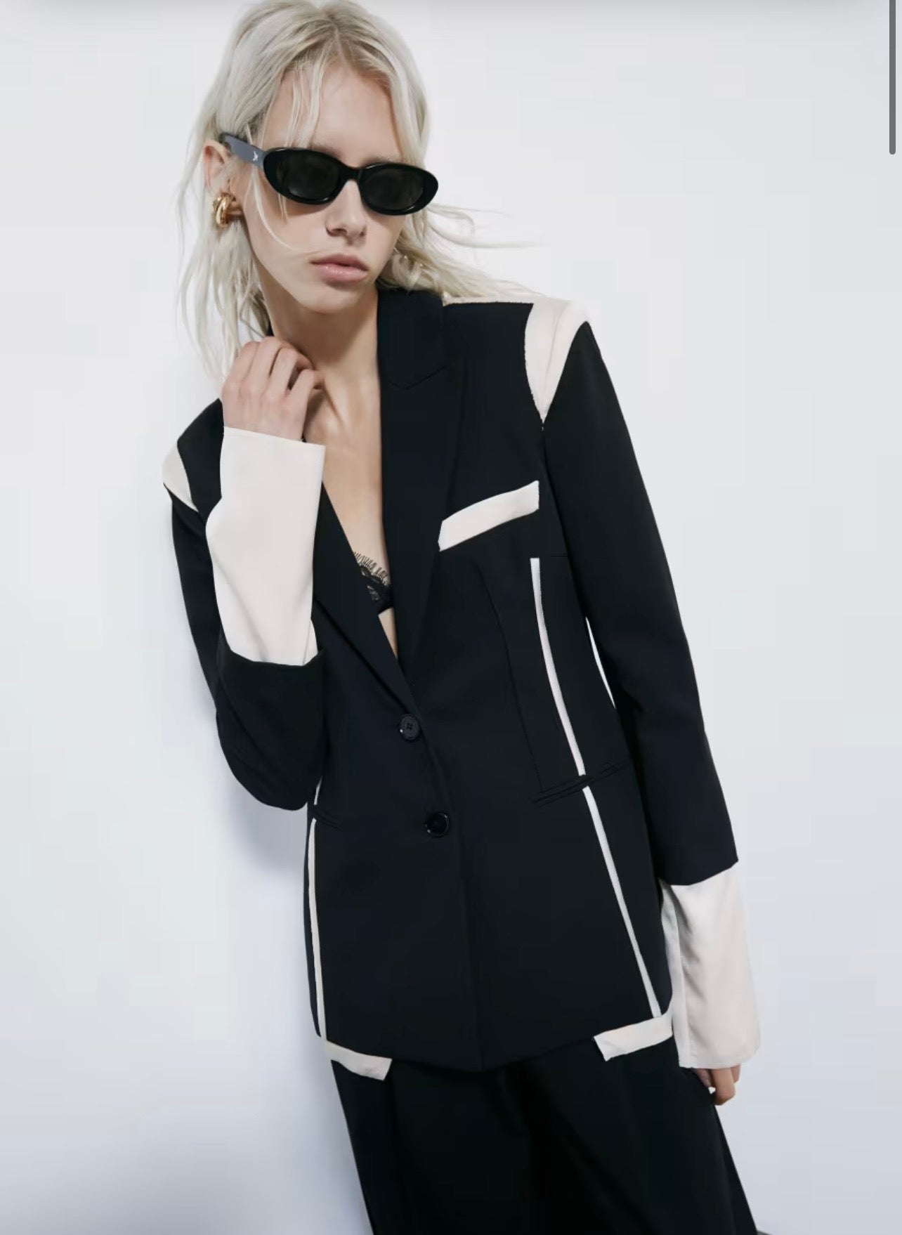 S6-8S0571 Blazer Slim Color Block Nero/Ivory