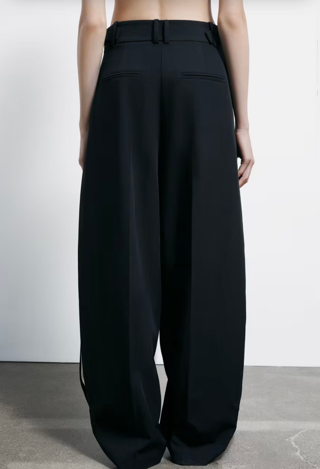 S6-8P0793 Pantalone Palazzo Inserti Raso Nero/Ivory