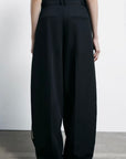 S6-8P0793 Pantalone Palazzo Inserti Raso Nero/Ivory