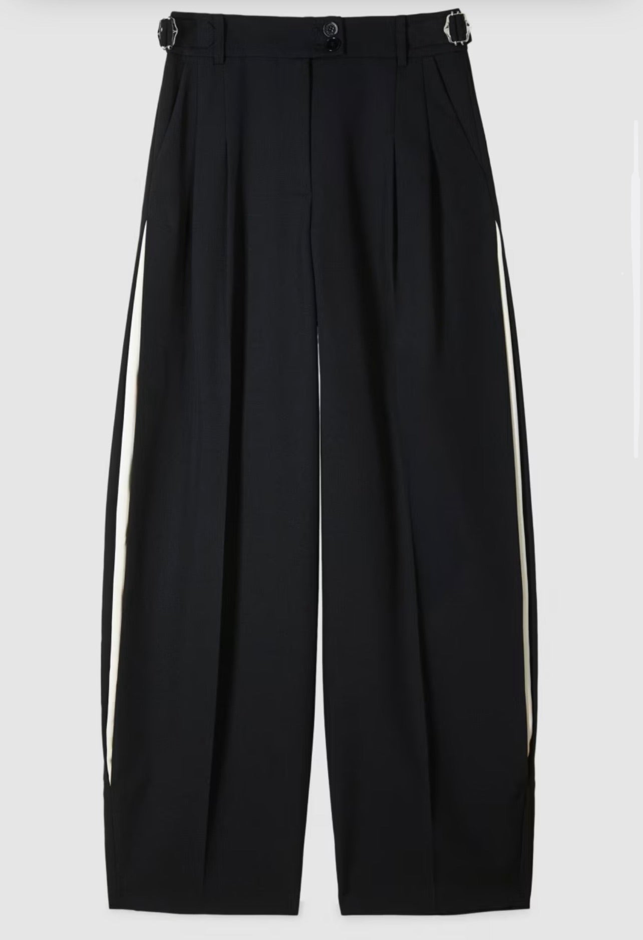 S6-8P0793 Pantalone Palazzo Inserti Raso Nero/Ivory