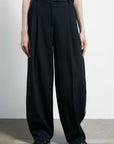 S6-8P0793 Pantalone Palazzo Inserti Raso Nero/Ivory