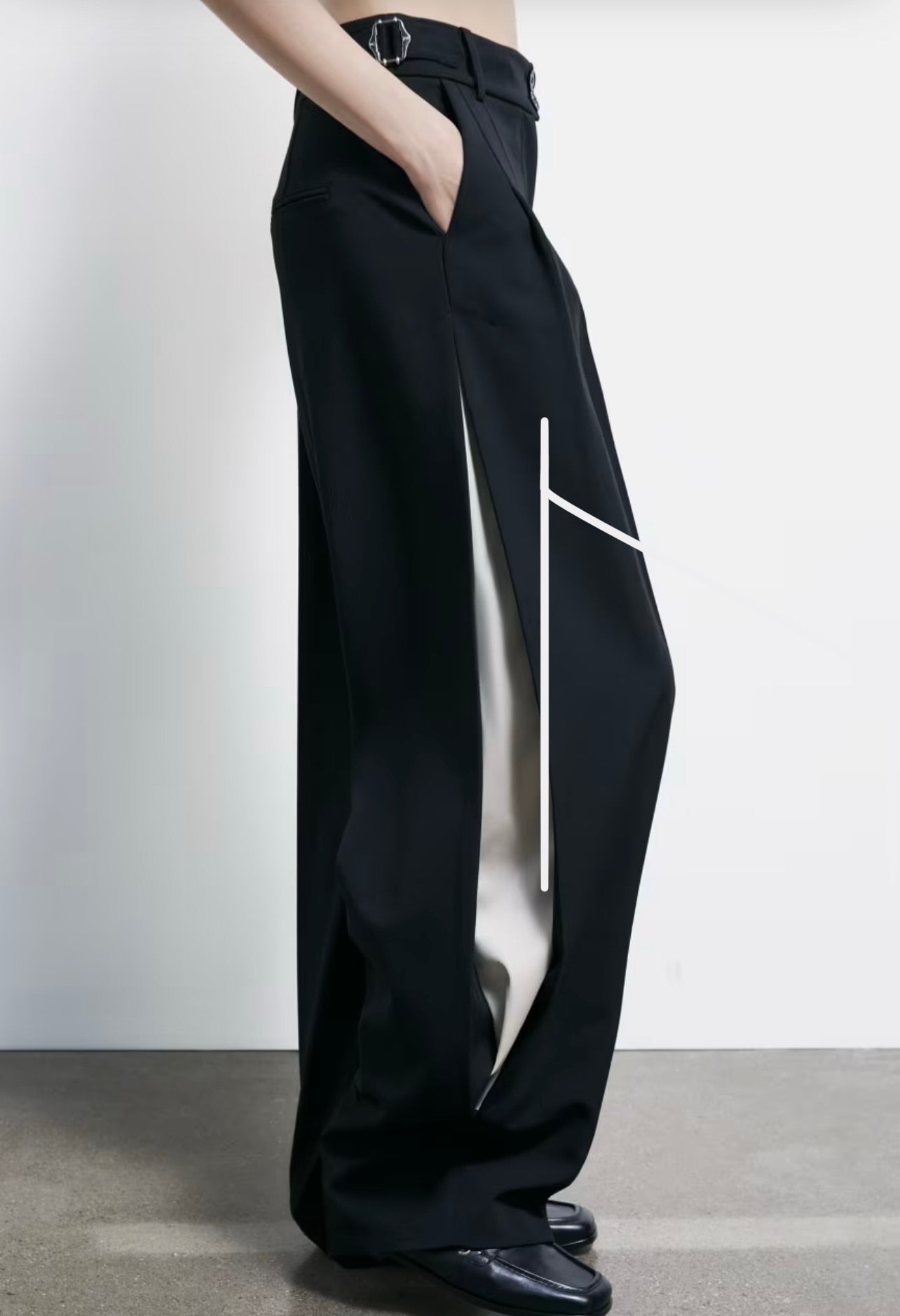 S6-8P0793 Pantalone Palazzo Inserti Raso Nero/Ivory