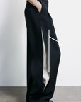 S6-8P0793 Pantalone Palazzo Inserti Raso Nero/Ivory