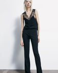 S6-8C0865 Top con Dettagli in Pizzo Nero