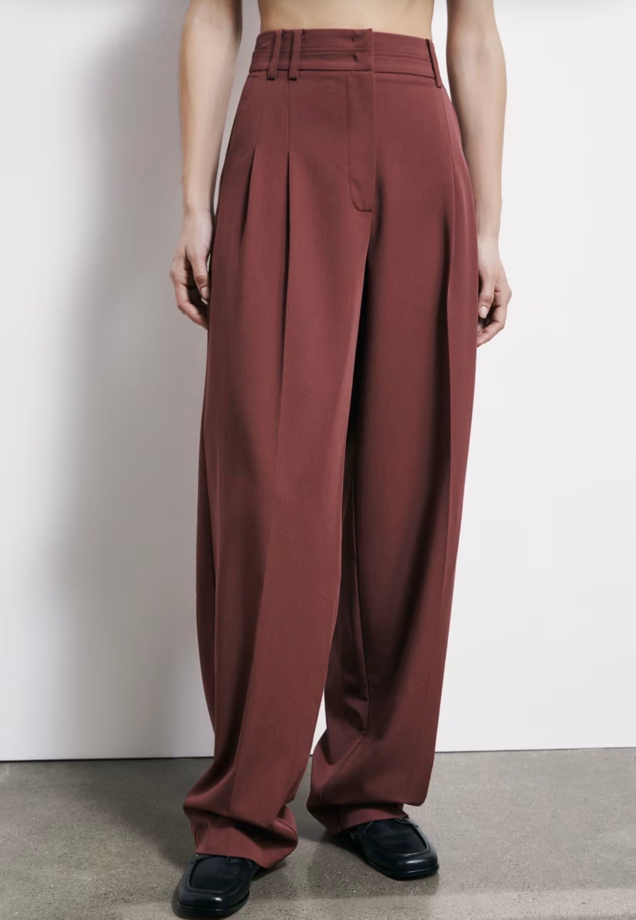 S6-8P0794 Pantalone Palazzo con Pinces Hot Brown
