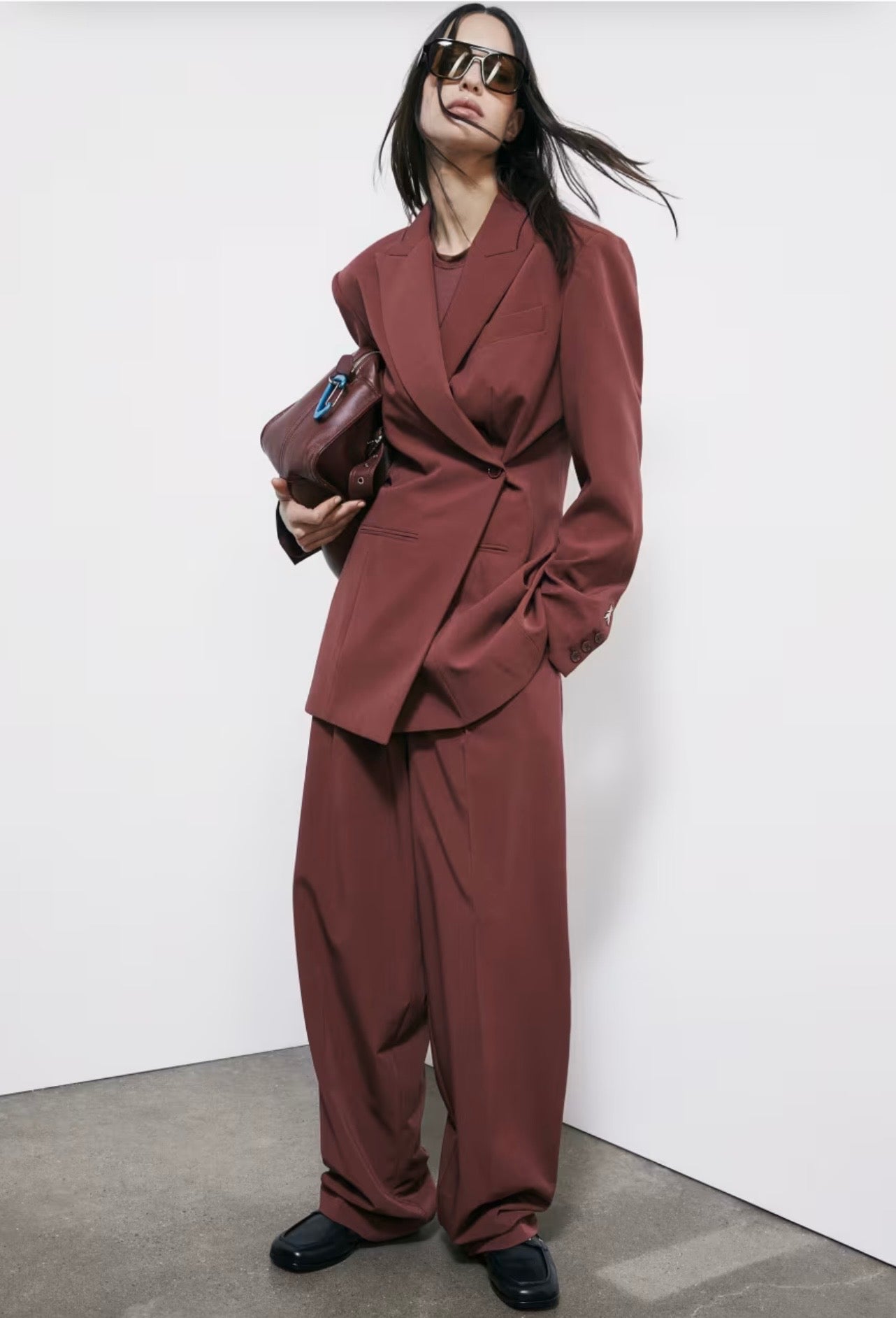 S6-8P0794 Pantalone Palazzo con Pinces Hot Brown