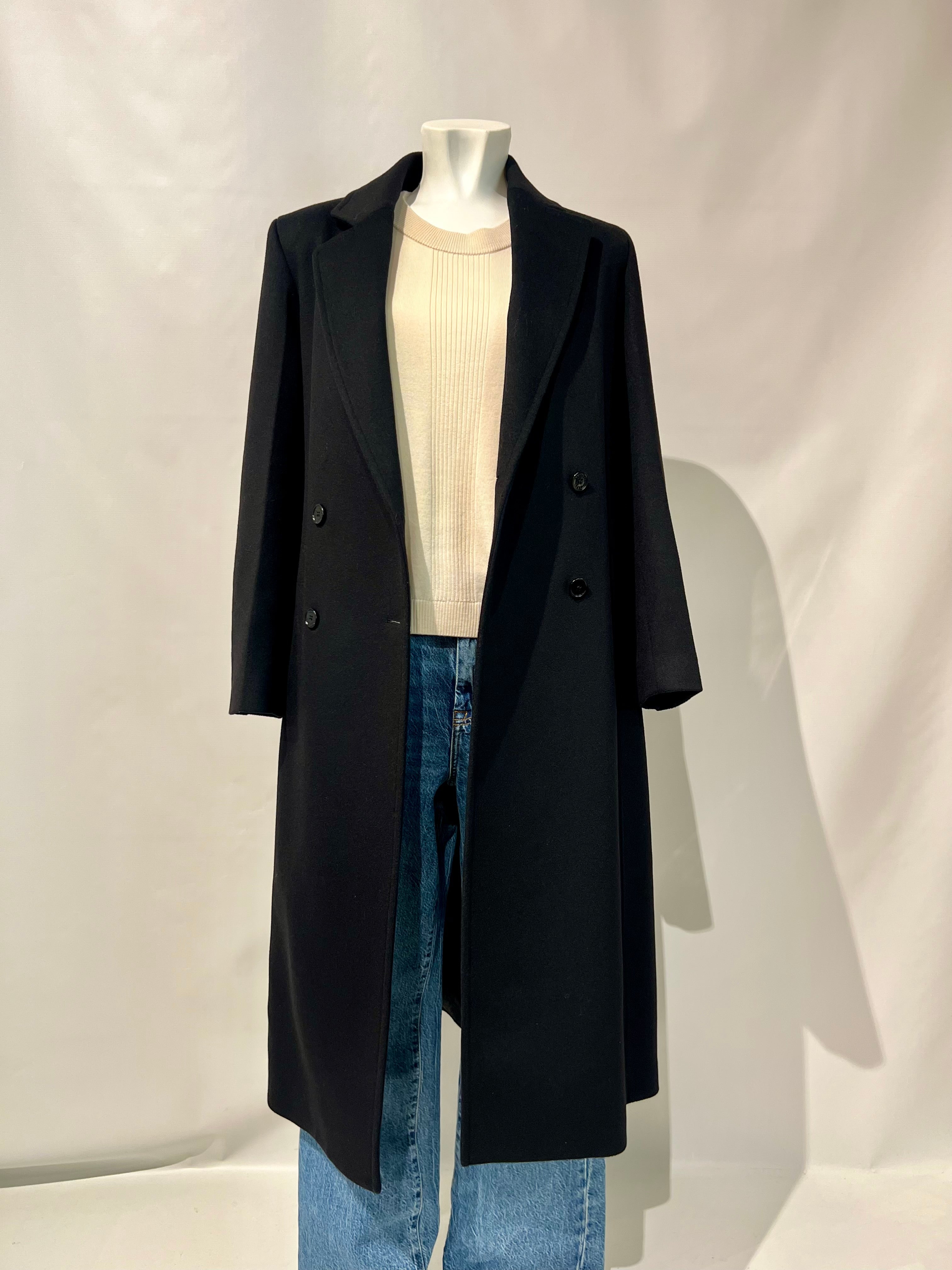 W5-2O0195 Cappotto Doppiopetto con Cintura Nero