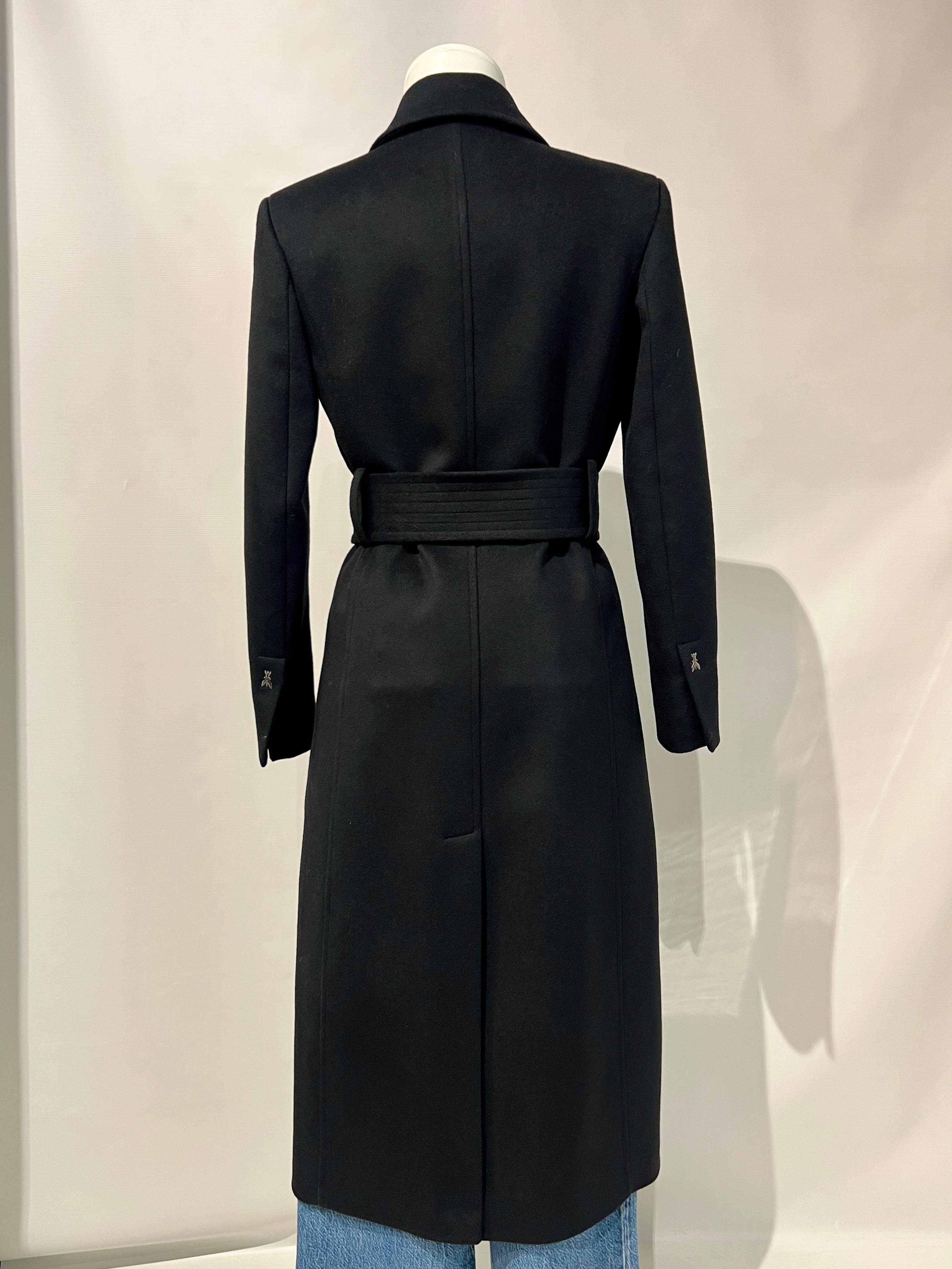 W5-2O0195 Cappotto Doppiopetto con Cintura Nero