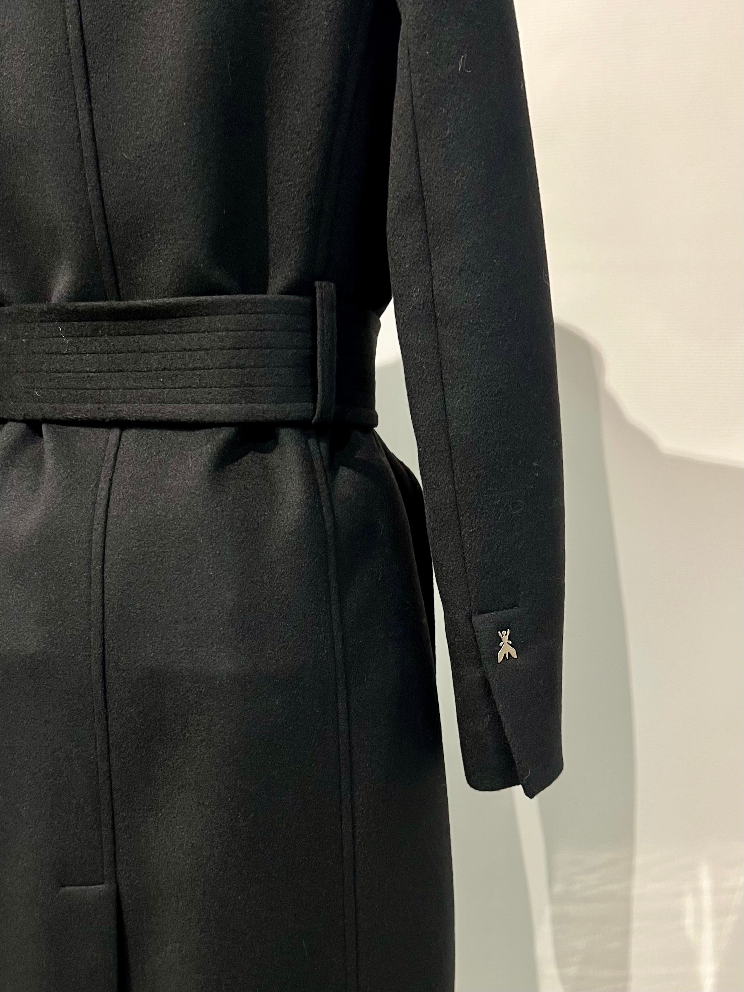 W5-2O0195 Cappotto Doppiopetto con Cintura Nero