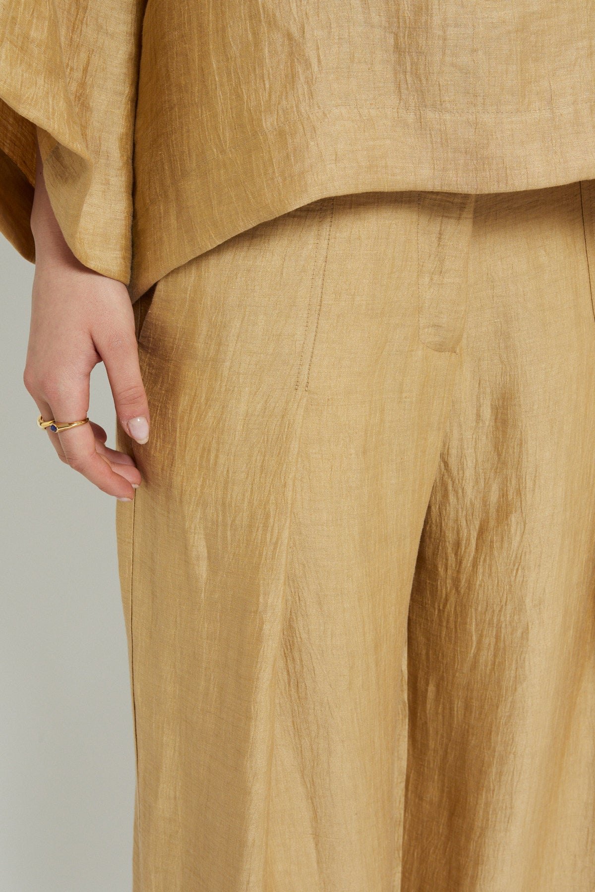 S5-DP9819 Pantalone Palazzo in Lino Satinato Sabbia
