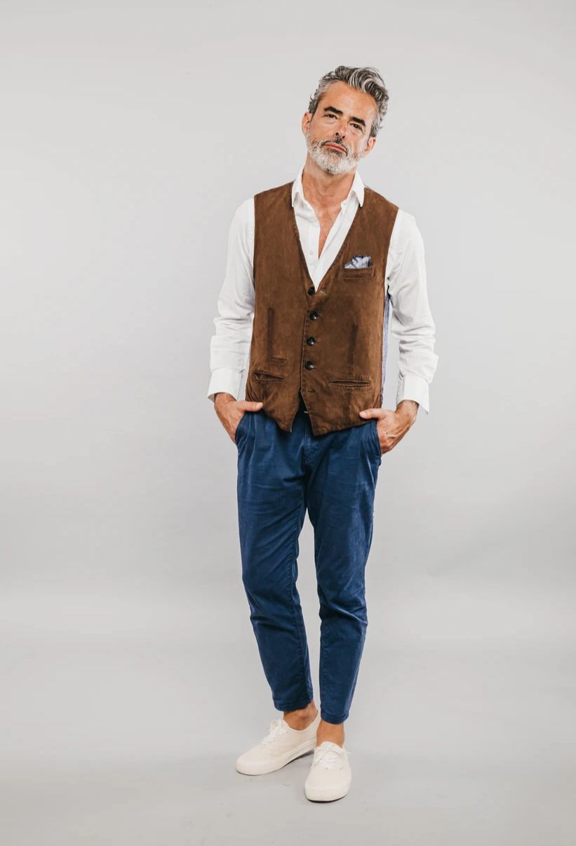 US4-LORRY Gilet Pelle Scamosciata Jungle Green Man