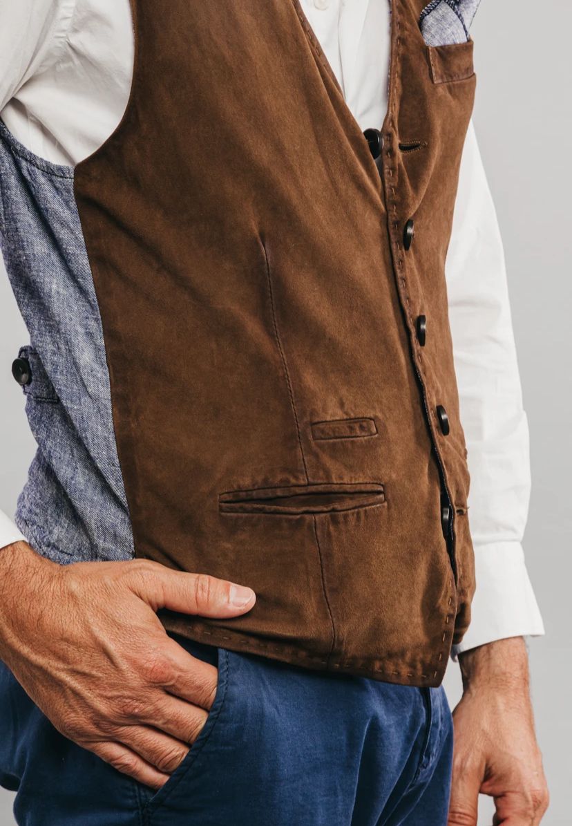 US4-LORRY Gilet Pelle Scamosciata Jungle Green Man