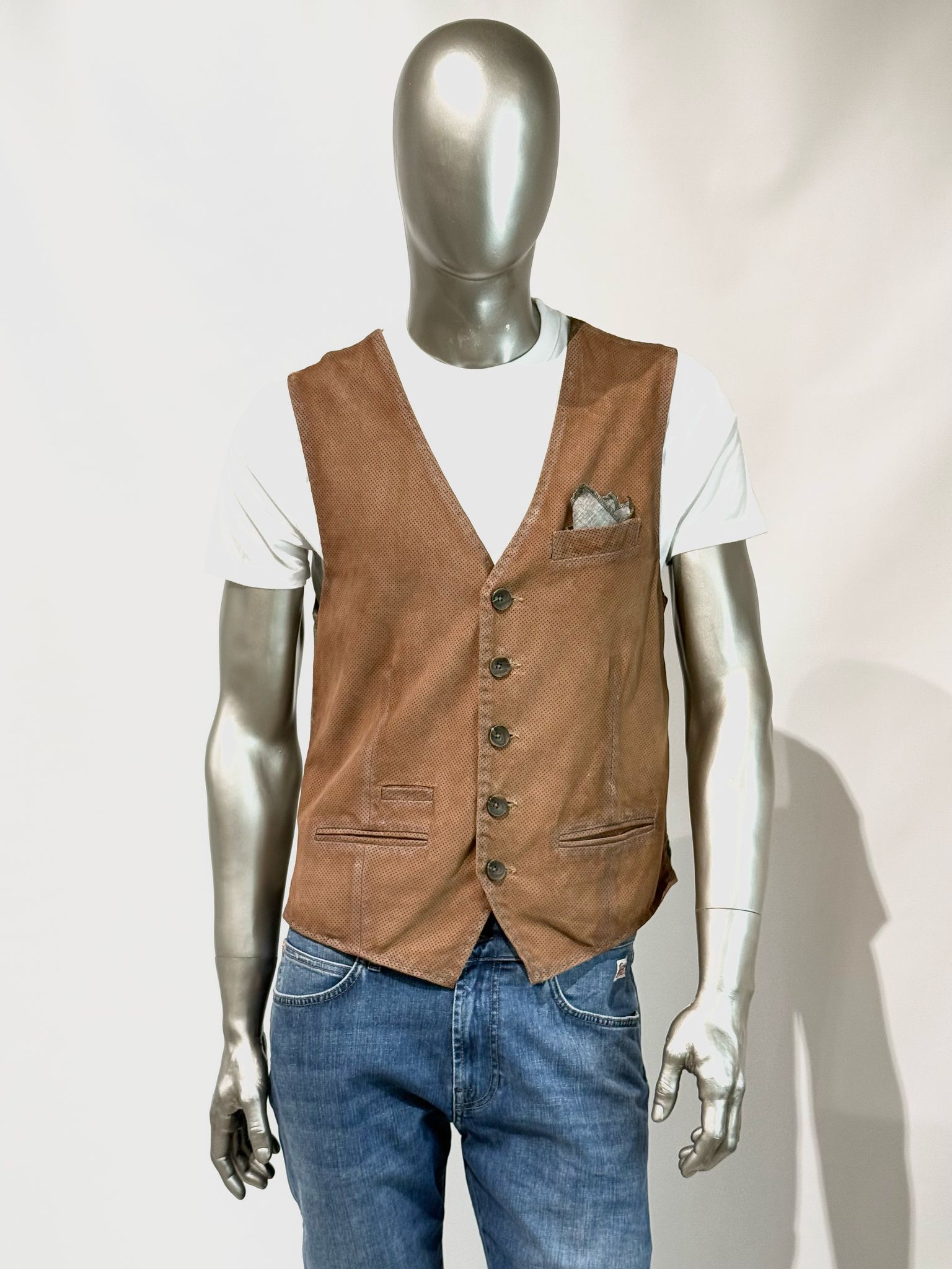 US5-LORRY Gilet Pelle Traforata Scamosciata Sand Man