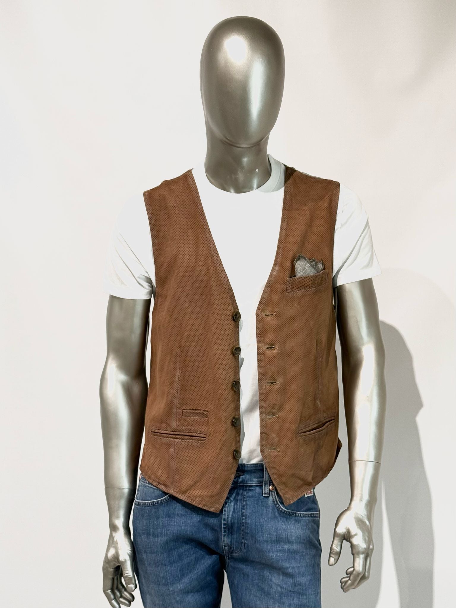 US5-LORRY Gilet Pelle Traforata Scamosciata Sand Man