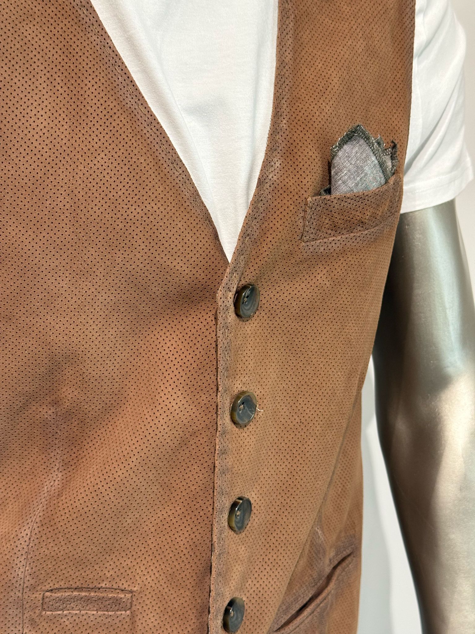 US5-LORRY Gilet Pelle Traforata Scamosciata Sand Man