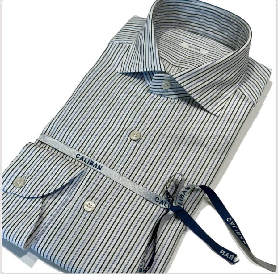 W5-UYDCUR Camicia Regular Righe Blu/Verdi Man
