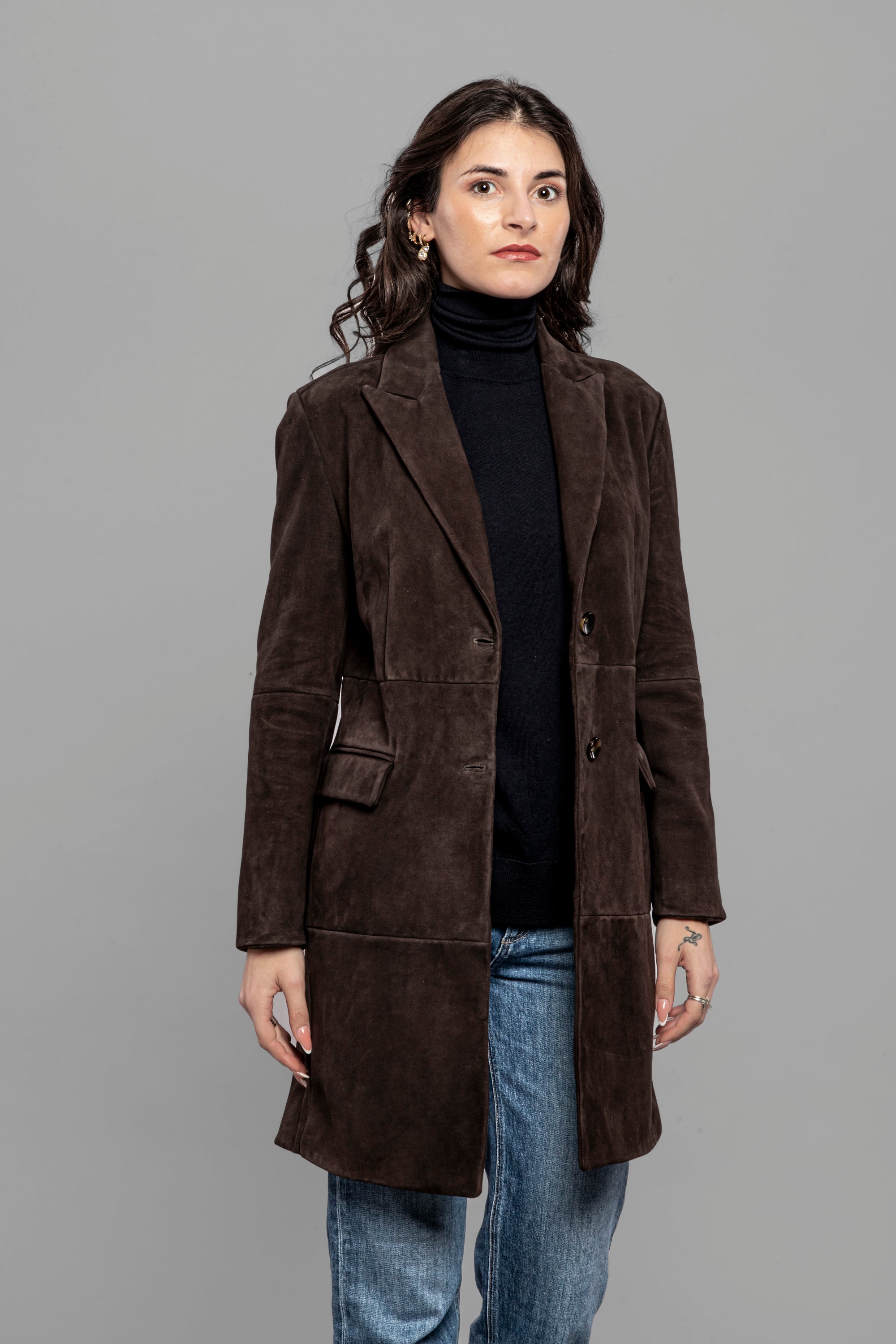 DW5-LUANA Spolverino Foderato Suede Moka Woman