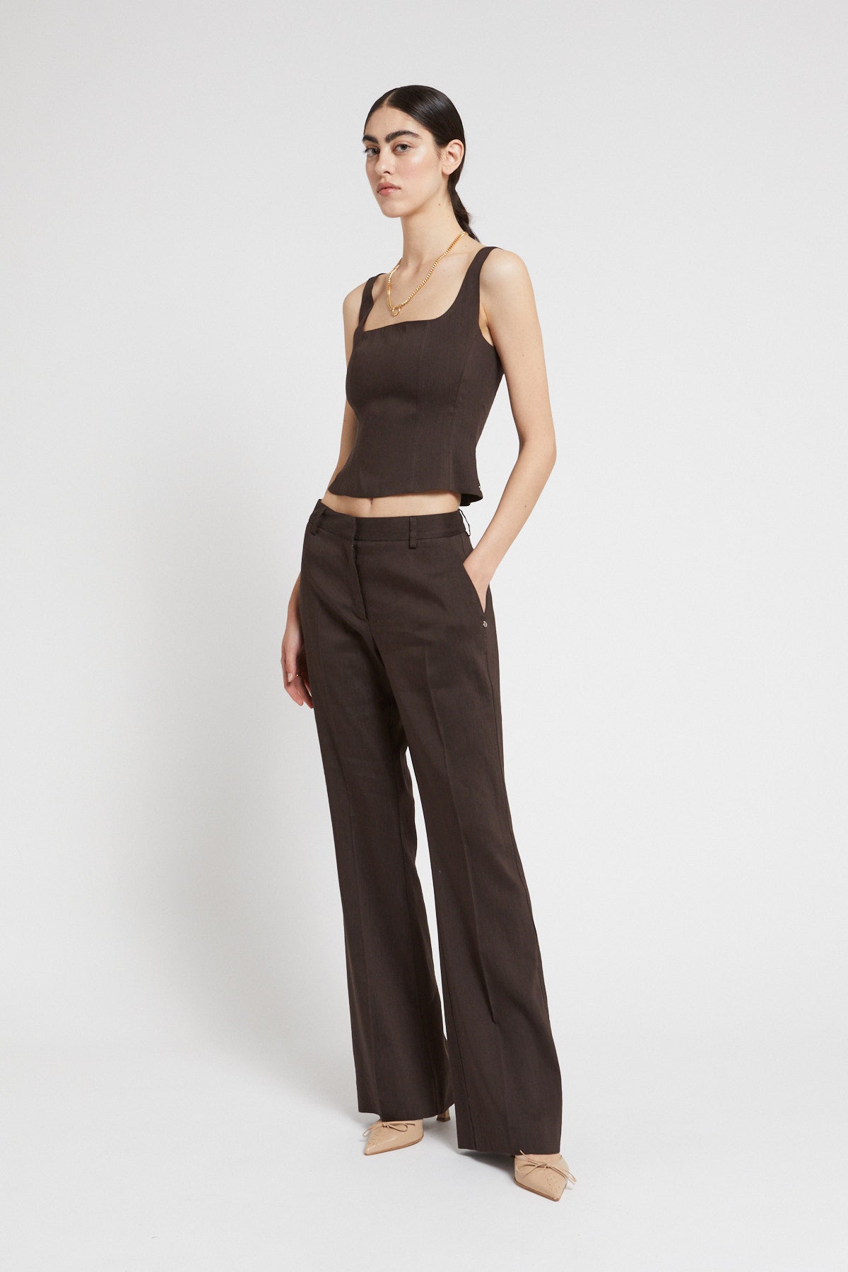 S5-DP9812 Pantalone Palazzo in Lino Cioccolato