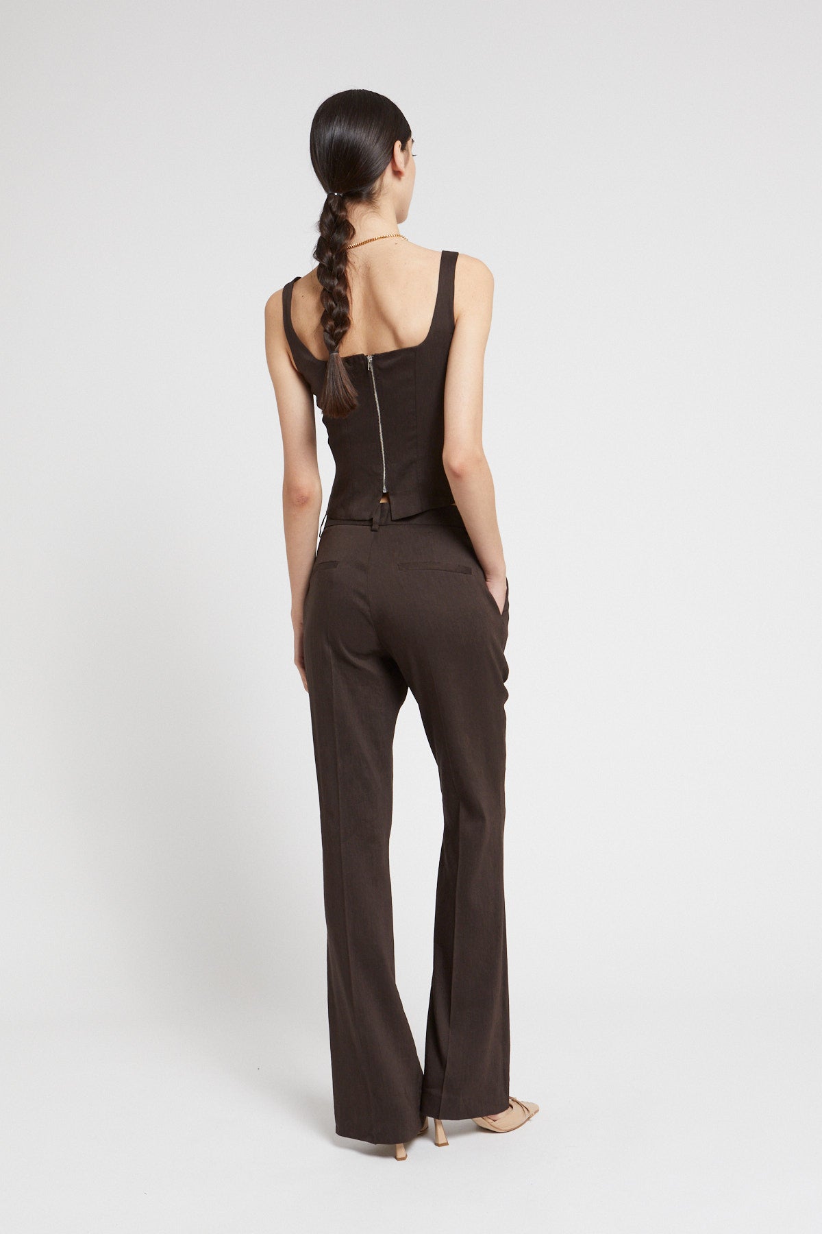 S5-DP9812 Pantalone Palazzo in Lino Cioccolato