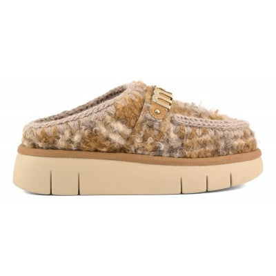 W6-Bounce Clog Plaid Teddy Fur Mercia Marron