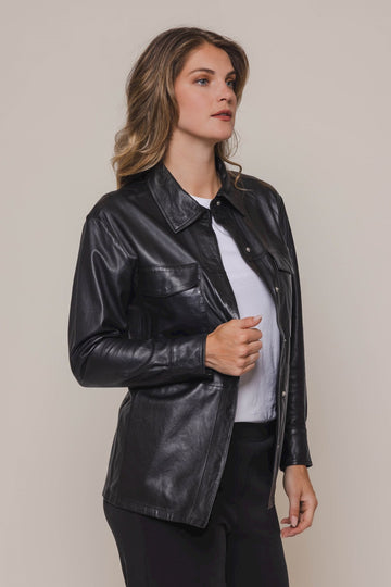 S4-MEZZI Shirt Jacket Leather Black