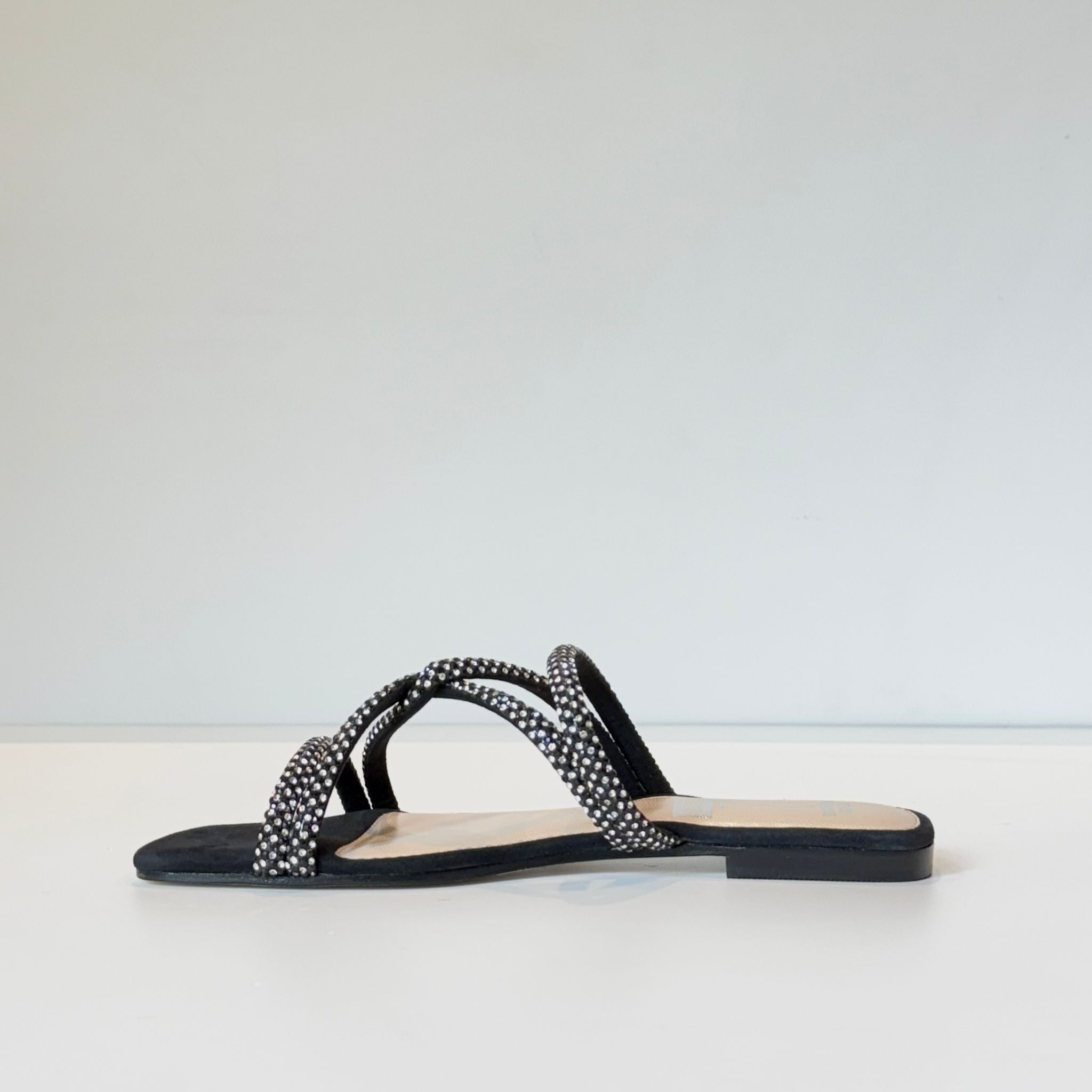 S5-8287 Ciabattina Nodo Strass Nero