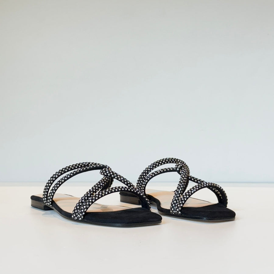 S5-8287 Ciabattina Nodo Strass Nero