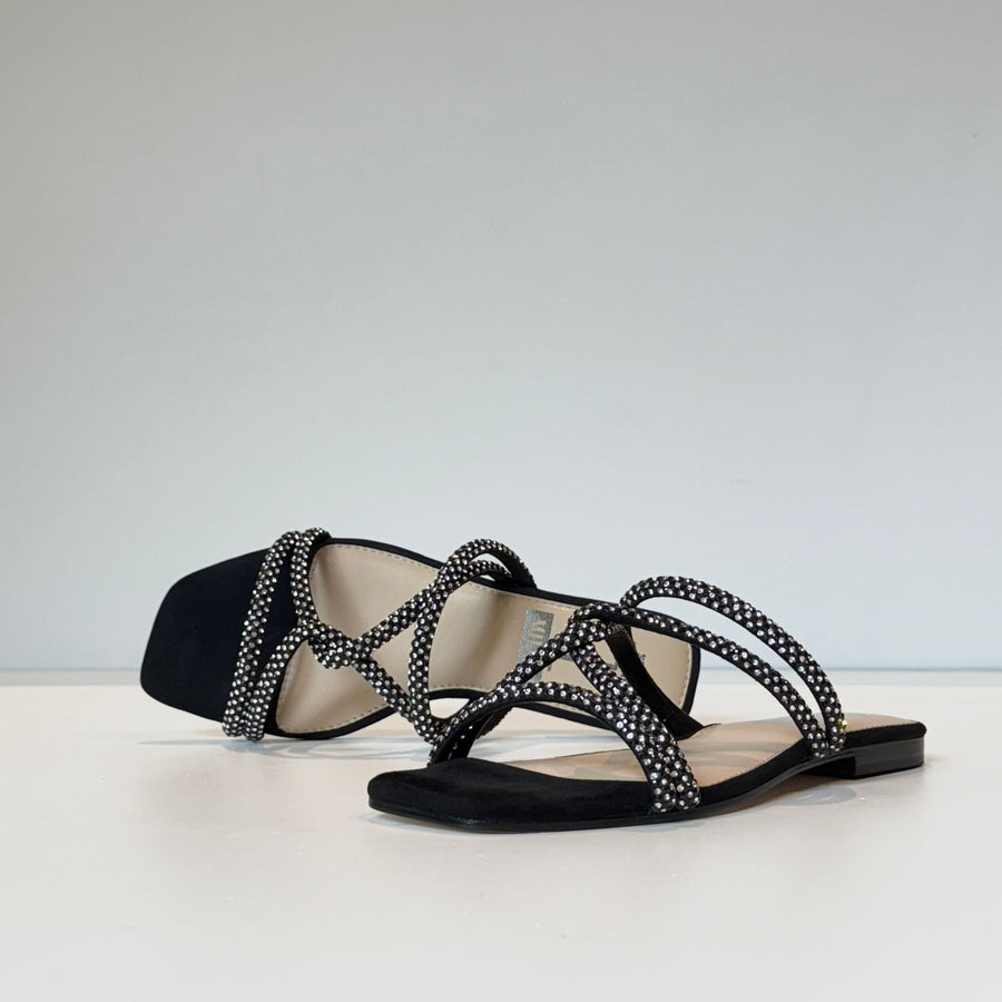 S5-8287 Ciabattina Nodo Strass Nero